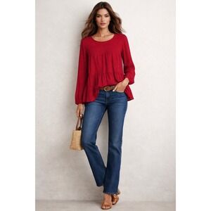 Gap Babydoll Top Women M Tall Red Speckled Boho Cottagecore Casual Modest Blouse